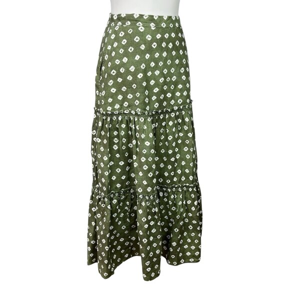 Polo Ralph Lauren Linen Tiered Western Maxi Skirt in Olive Green - Picture 2 of 14